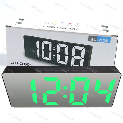 Electronic Alarm Clock Noiseless Design Digital LED Large Display Mirror Electronic Clock Digital Alarm Clock LED Mirror Clocks